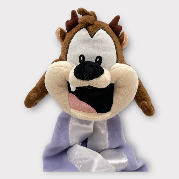 Six Flags Looney Tunes Tasmanian Devil Taz Purple Satin Lovey Security Blanket - Picture 3 of 10